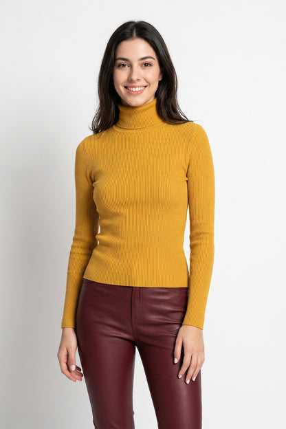 Sweater Tejido Canalé Mostaza
