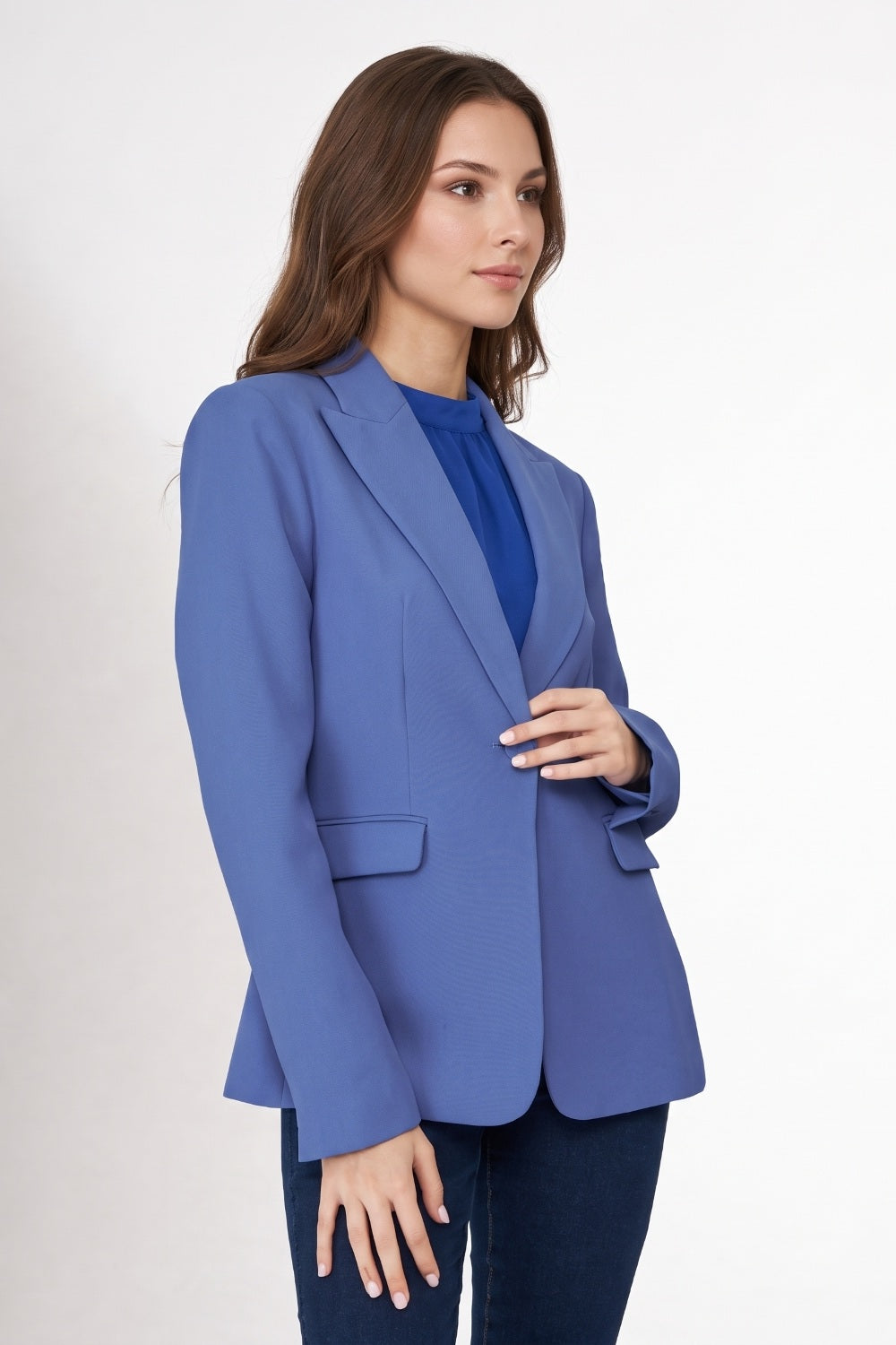 Blazer Bolsillos Con Solapas Azul Medio