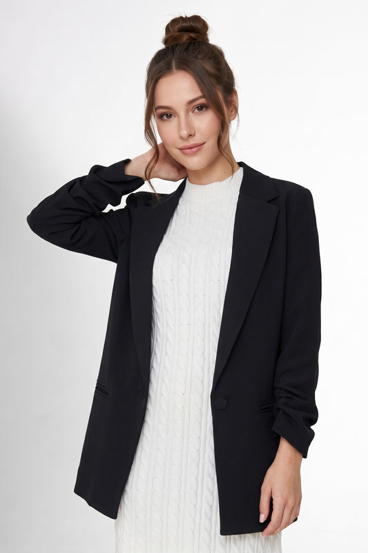 Blazer Largo Manga Drapeada Negro
