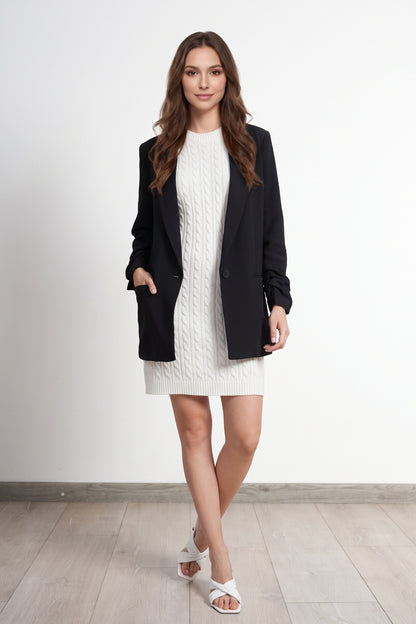 Blazer Largo Manga Drapeada Negro