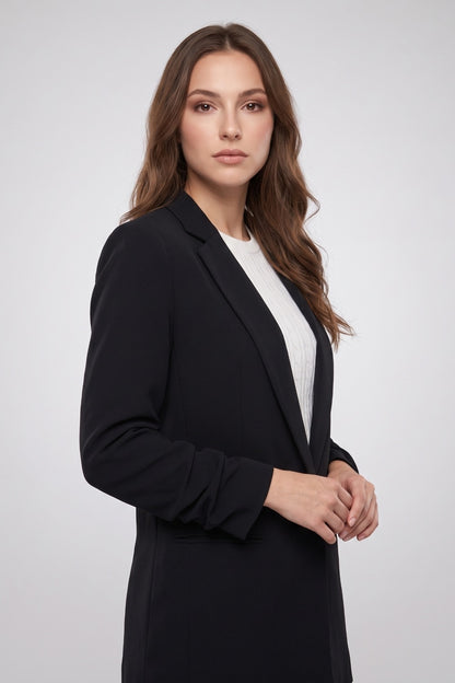 Blazer Largo Manga Drapeada Negro