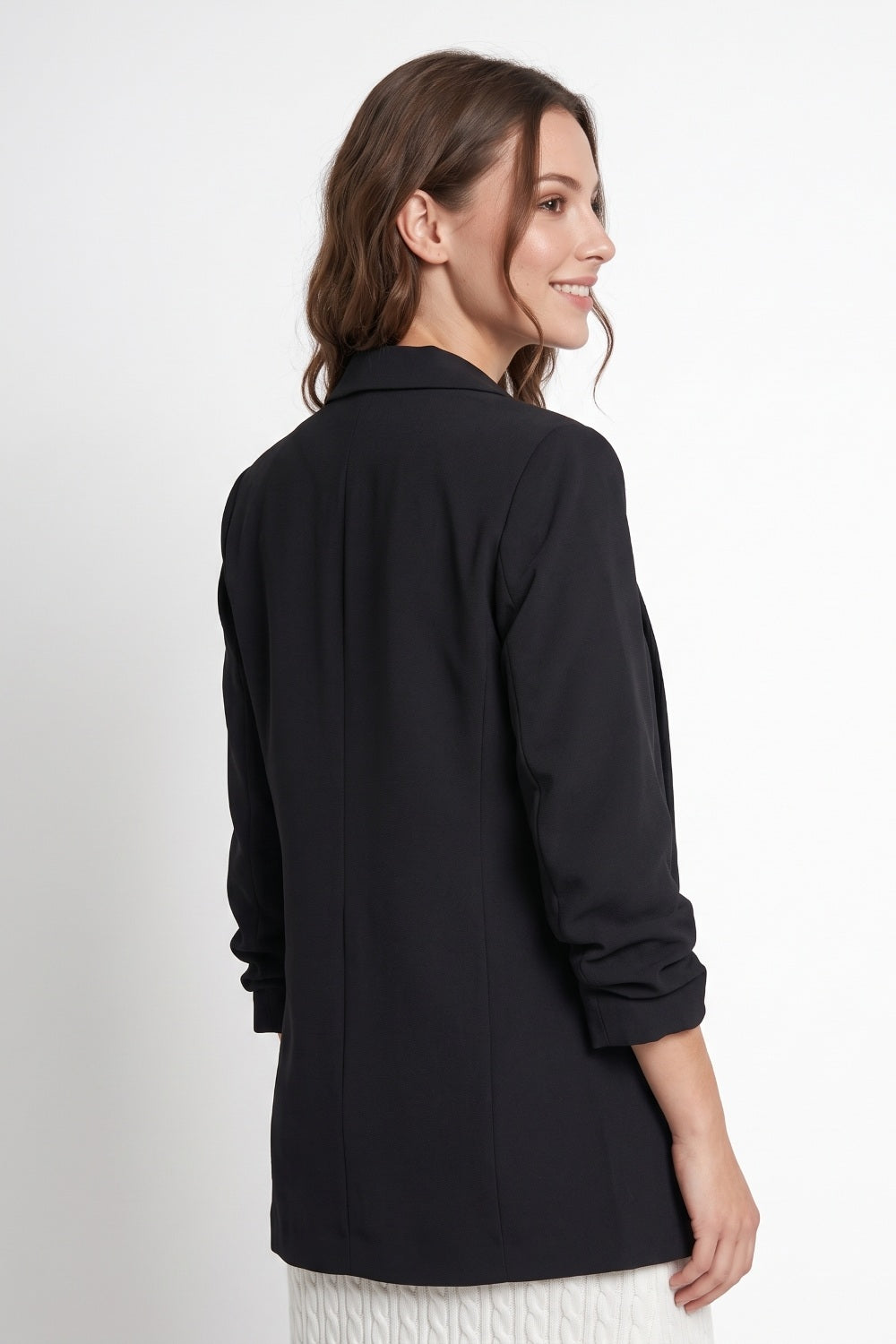 Blazer Largo Manga Drapeada Negro