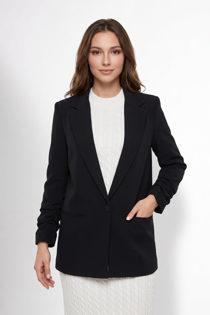 Blazer Largo Manga Drapeada Negro