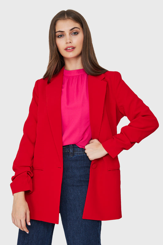 Blazer Largo Manga Drapeada Rojo