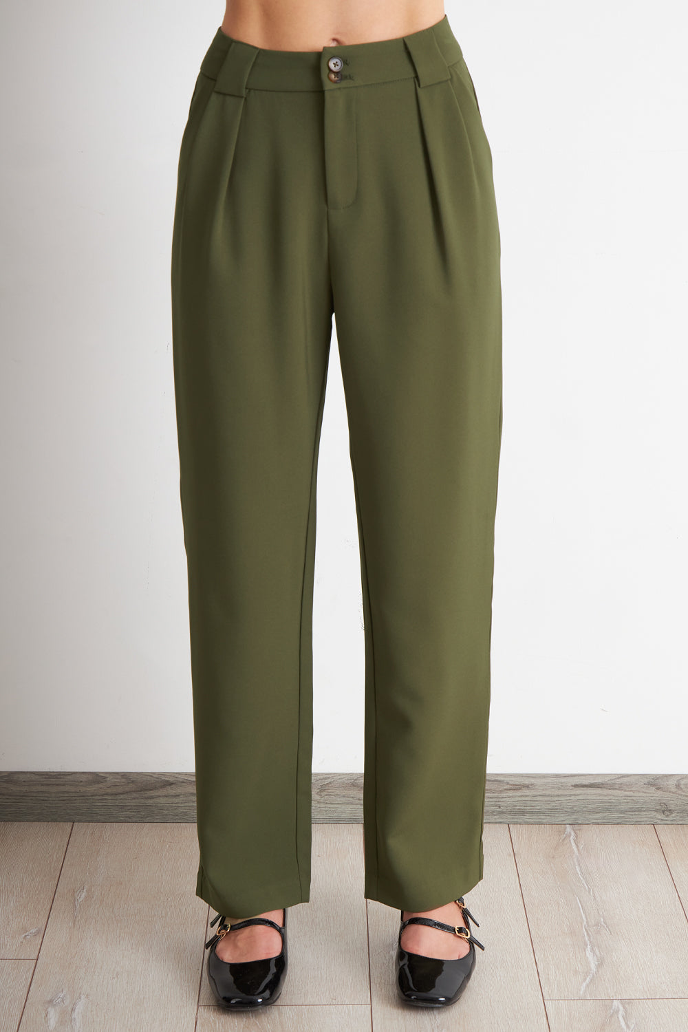 Pantalón Recto Con Pinza Oliva