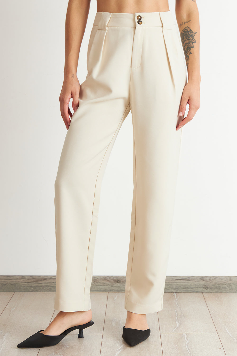 Pantalón Recto Con Pinza Blanco