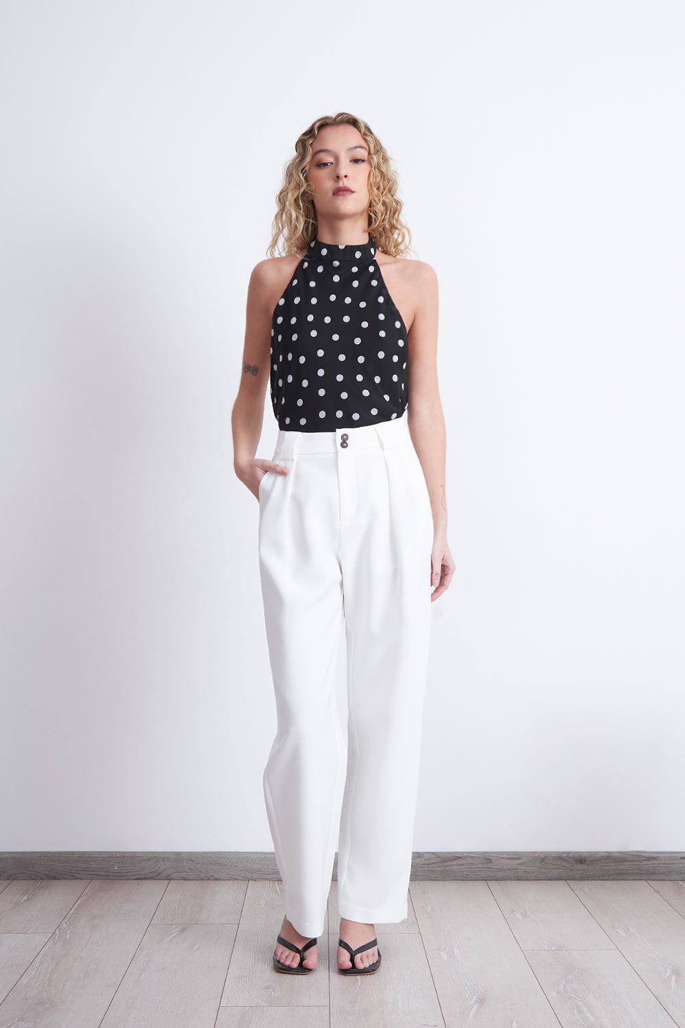 Pantalón Recto Con Pinza Blanco