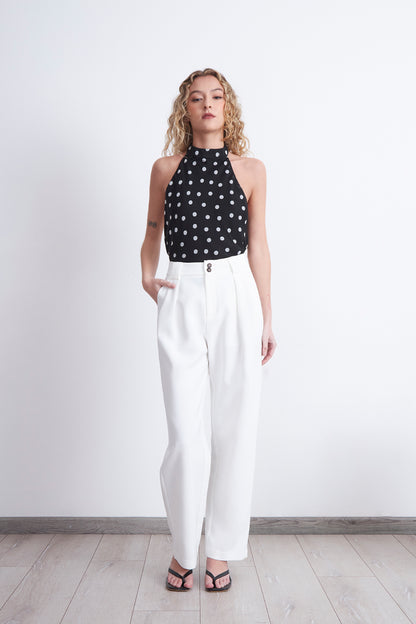 Pantalón Recto Con Pinza Blanco