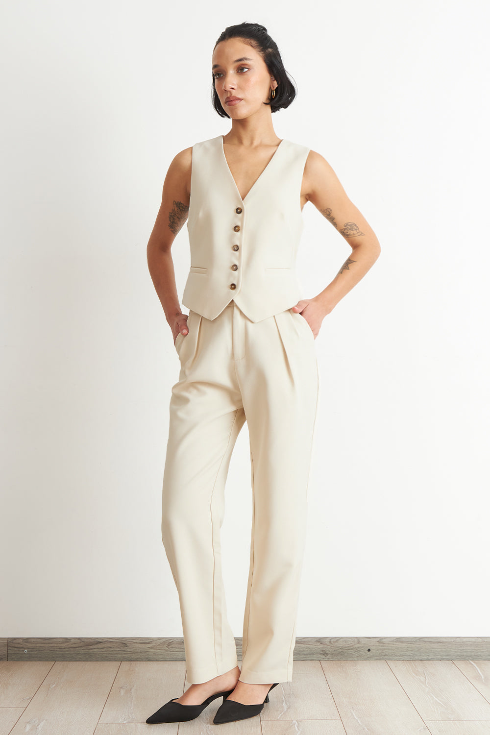 Pantalón Recto Con Pinza Blanco