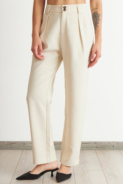 Pantalón Recto Con Pinza Blanco