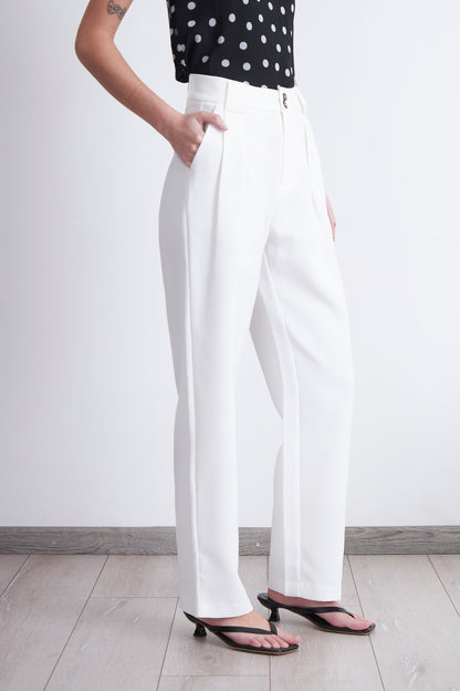 Pantalón Recto Con Pinza Blanco