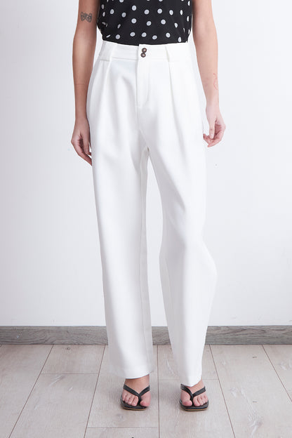 Pantalón Recto Con Pinza Blanco