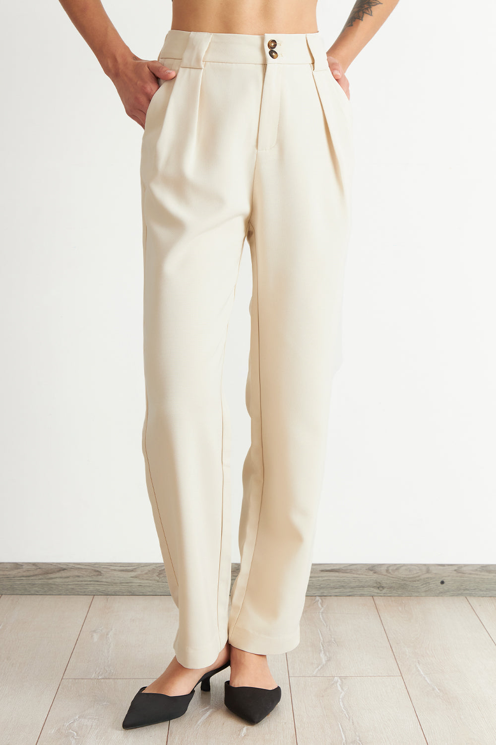 Pantalón Recto Con Pinza Blanco