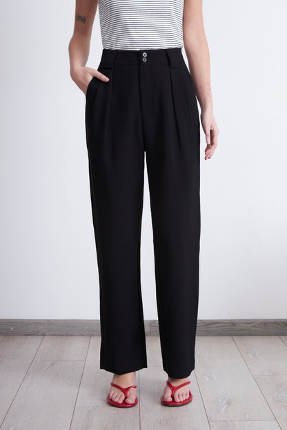 Pantalón Recto Con Pinza Negro