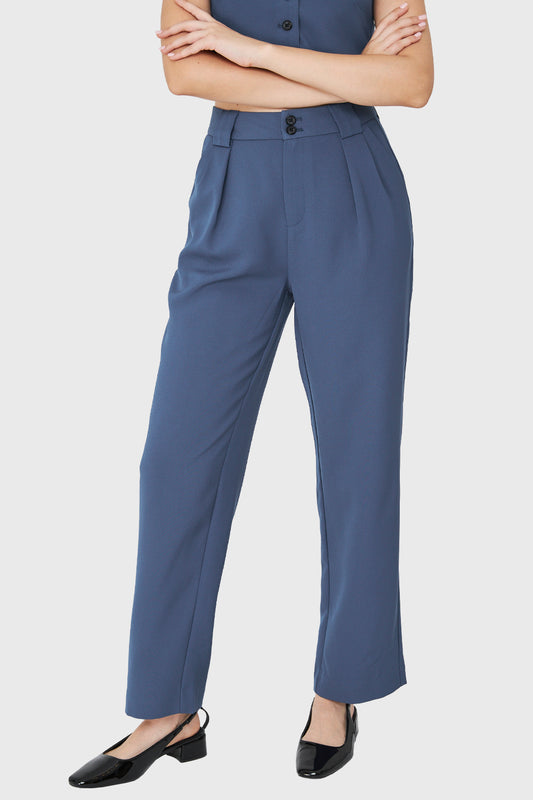 Pantalón Recto Pinzas Azul Acero