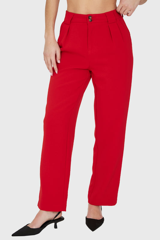 Pantalón Con Pinzas Recto Rojo