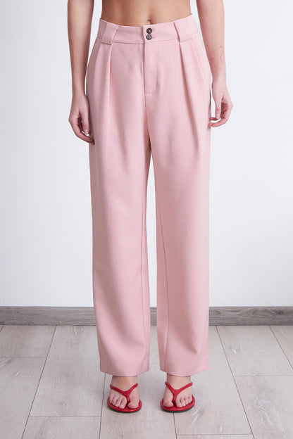 Pantalón Recto Con Pinza Rosado