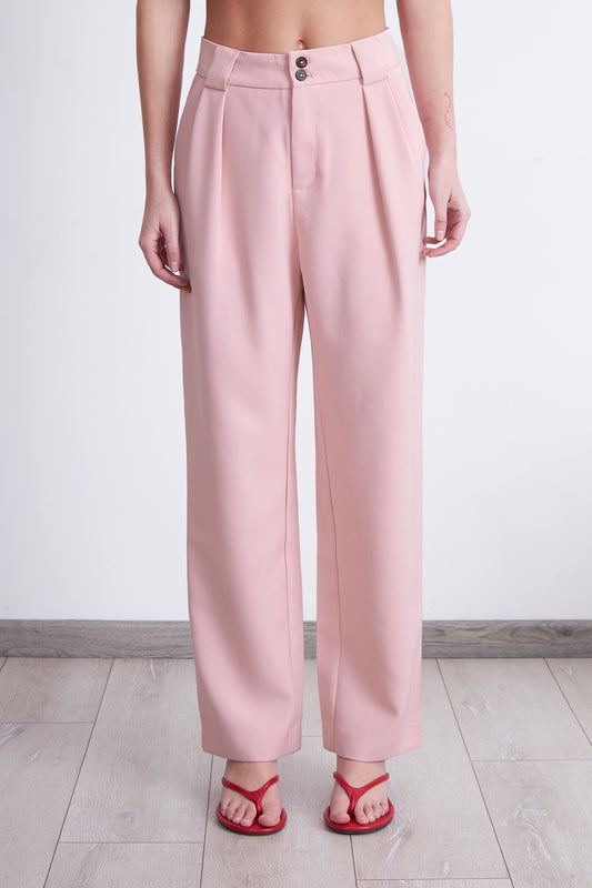 Pantalón Recto Con Pinza Rosado