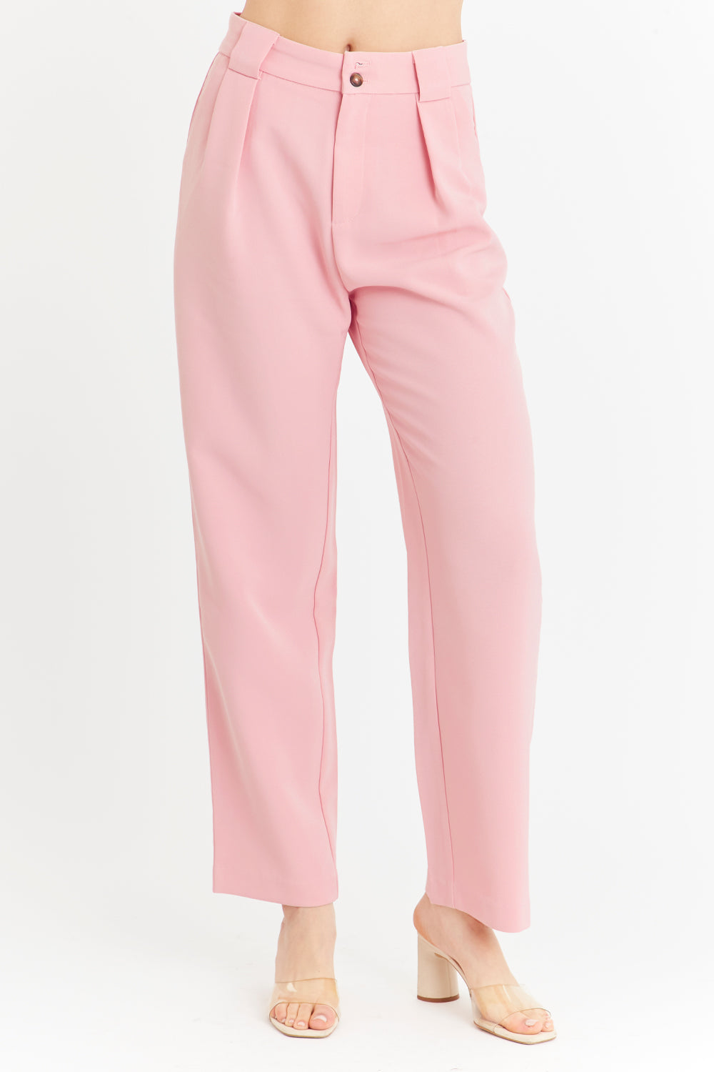 Pantalón Con Pinzas Recto Rosado