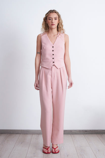 Pantalón Recto Con Pinza Rosado