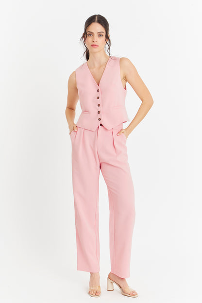 Pantalón Con Pinzas Recto Rosado