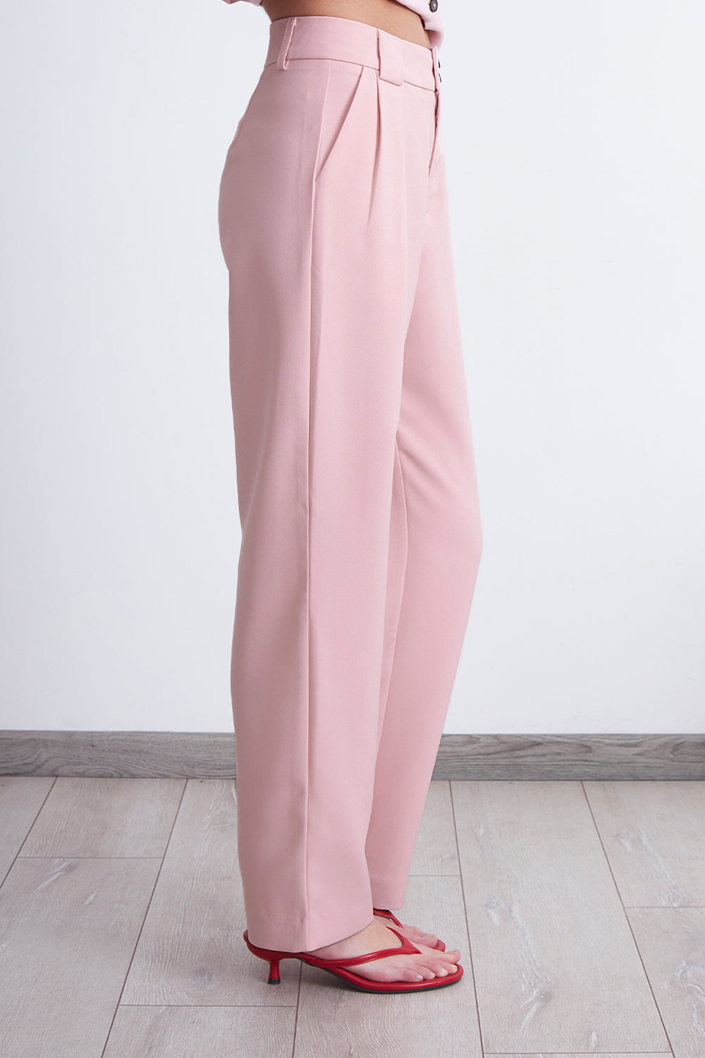 Pantalón Recto Con Pinza Rosado