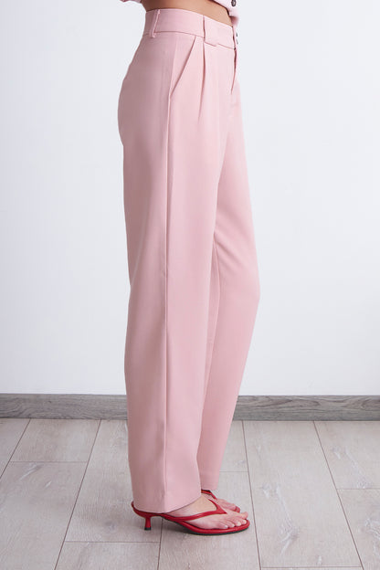 Pantalón Recto Con Pinza Rosado