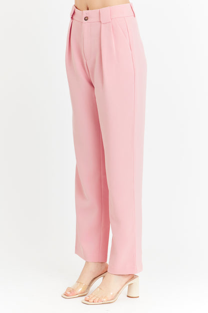Pantalón Con Pinzas Recto Rosado