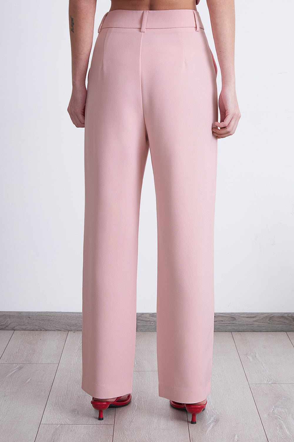 Pantalón Recto Con Pinza Rosado