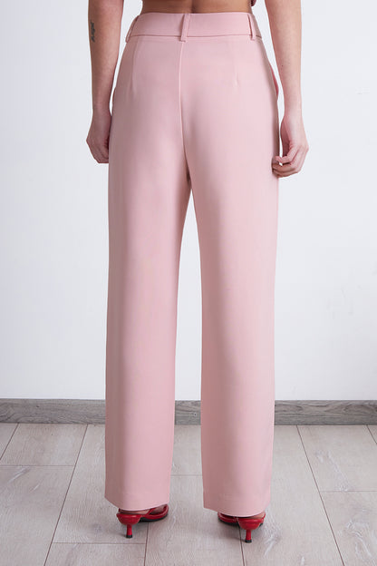 Pantalón Recto Con Pinza Rosado