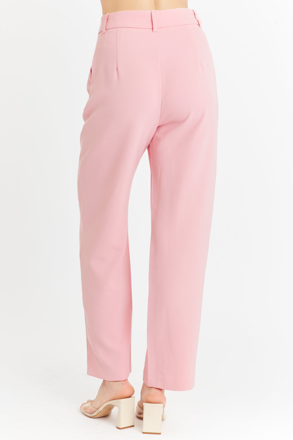 Pantalón Con Pinzas Recto Rosado