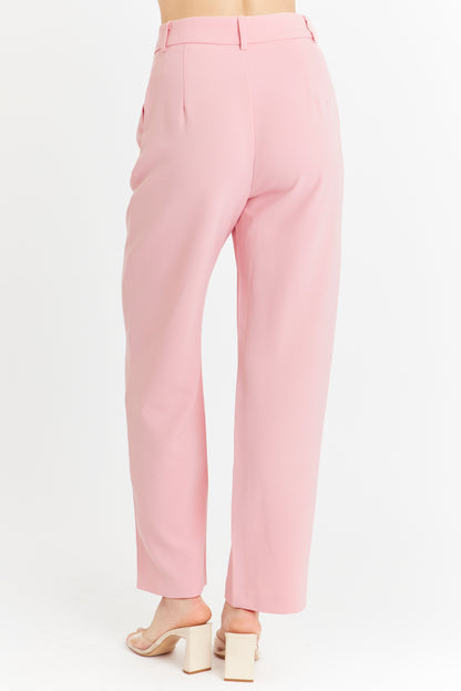 Pantalón Con Pinzas Recto Rosado