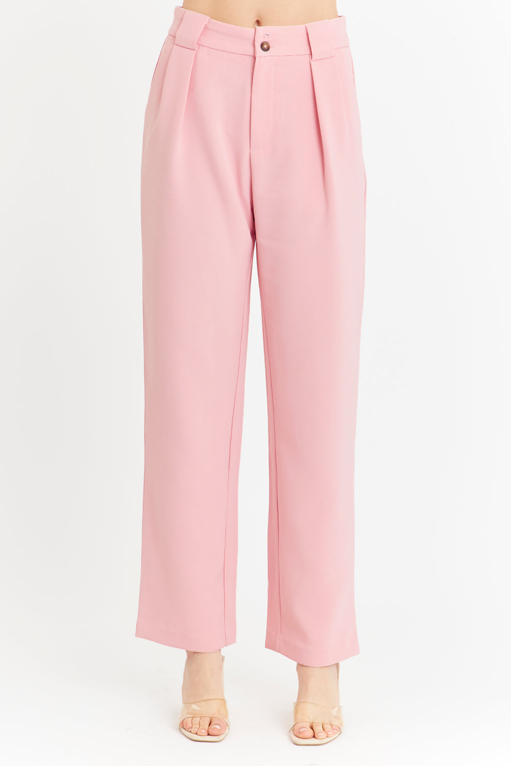 Pantalón Con Pinzas Recto Rosado
