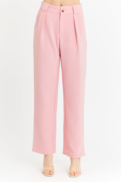 Pantalón Con Pinzas Recto Rosado