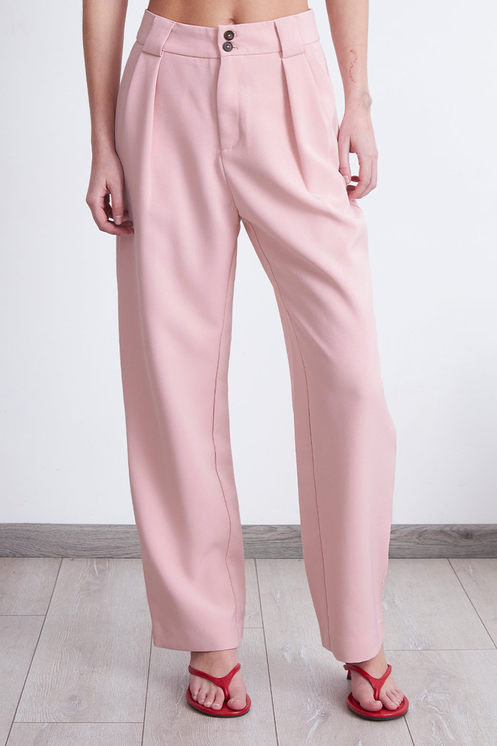 Pantalón Recto Con Pinza Rosado