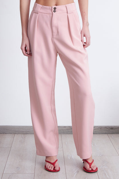 Pantalón Recto Con Pinza Rosado