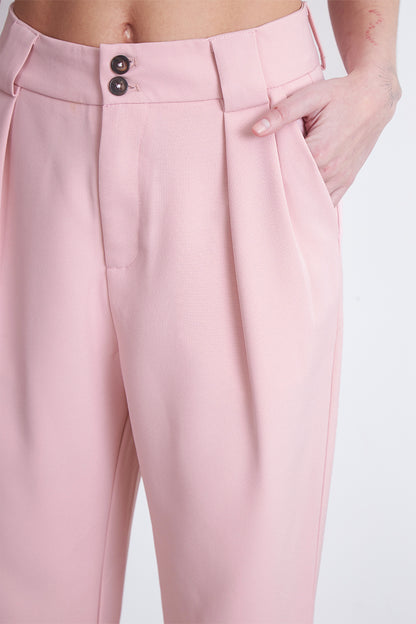 Pantalón Recto Con Pinza Rosado