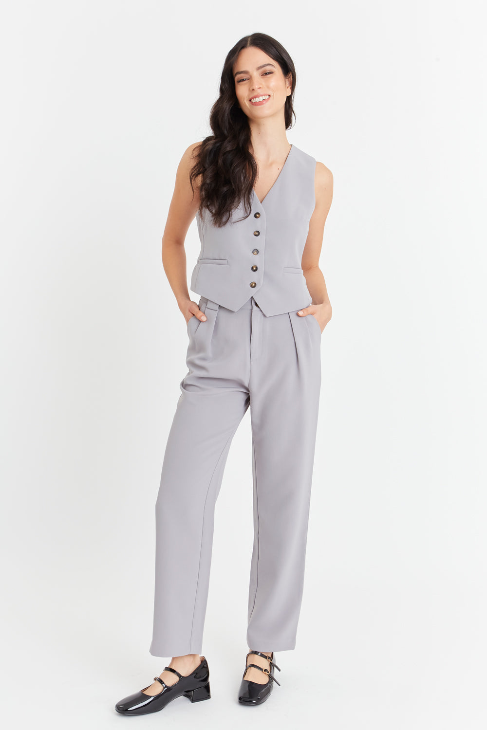 Pantalón Básico Pierna Ancha Gris Nicopoly