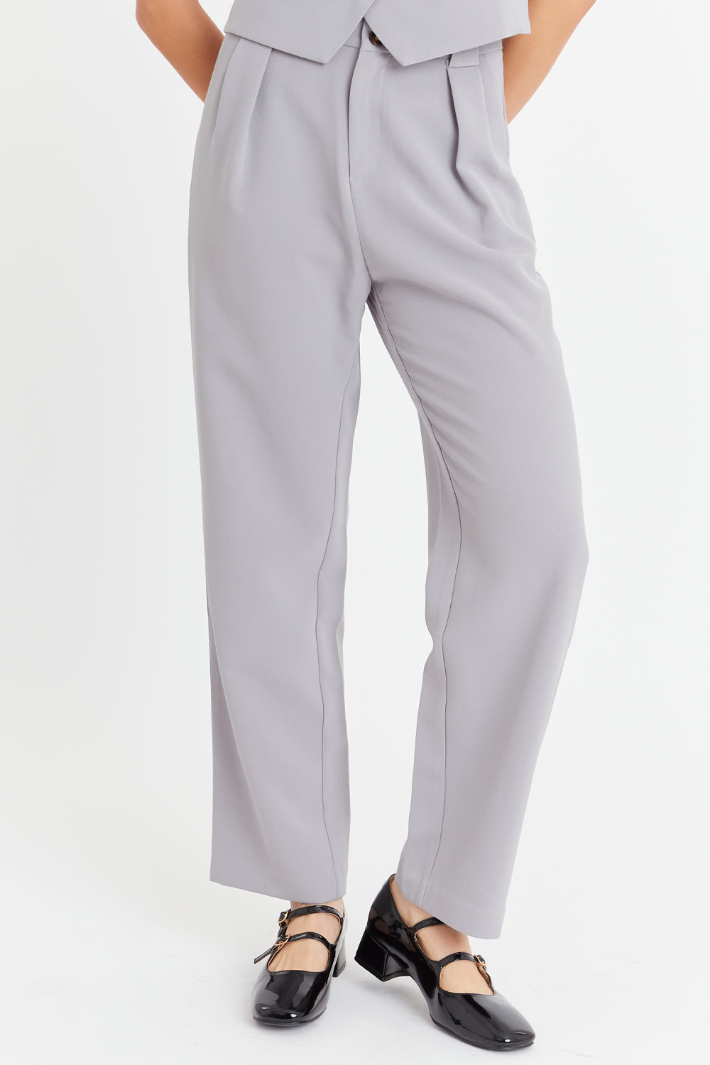 Pantalón Básico Pierna Ancha Gris Nicopoly