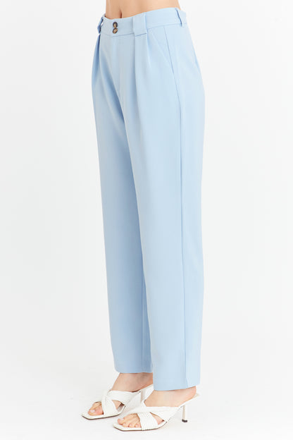 Pantalón Con Pinzas Recto Celeste
