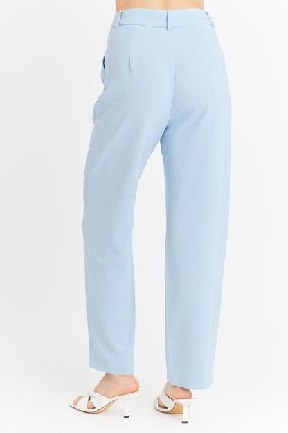 Pantalón Con Pinzas Recto Celeste