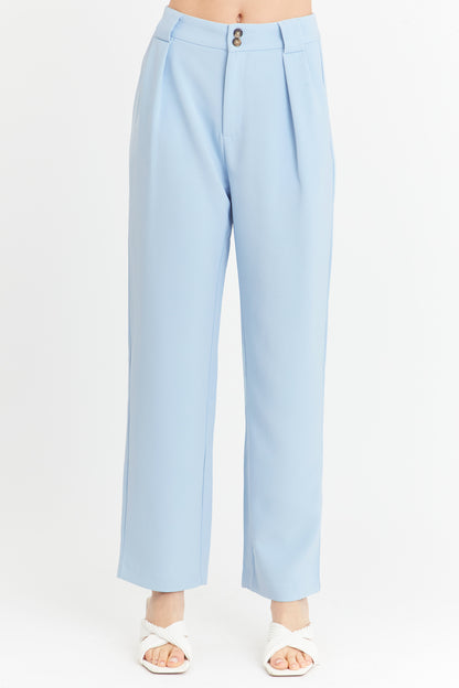 Pantalón Con Pinzas Recto Celeste