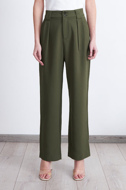 Pantalón Recto Con Pinza Oliva