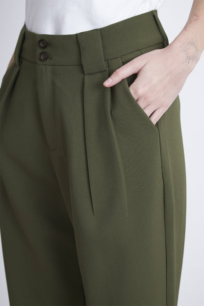 Pantalón Recto Con Pinza Oliva