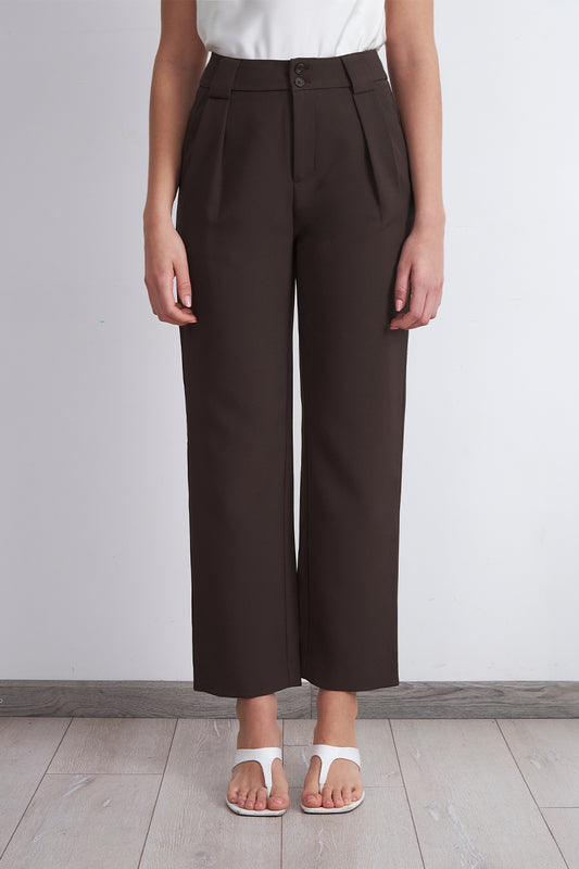 Pantalón Recto Con Pinza Mocca