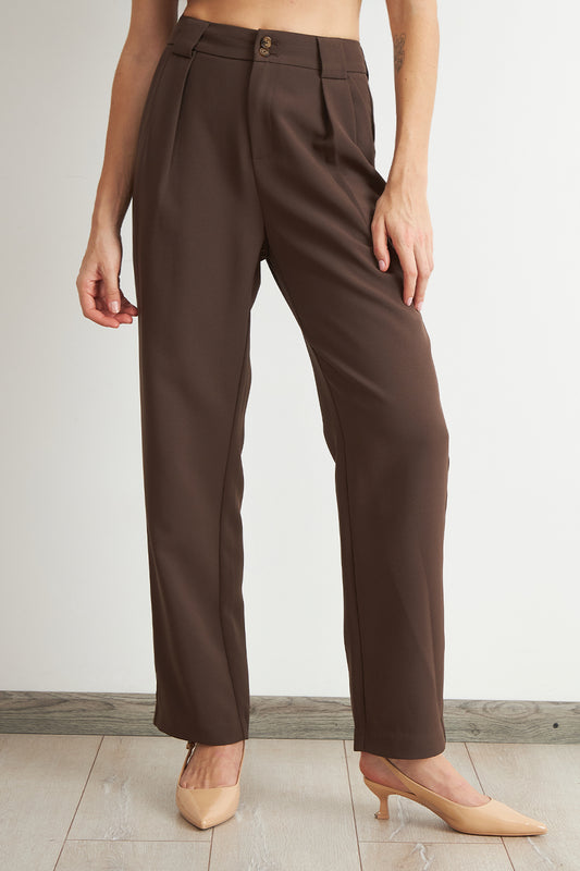 Pantalón Recto Con Pinza Mocca