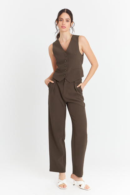 Pantalón Básico Pierna Ancha Marrón Nicopoly