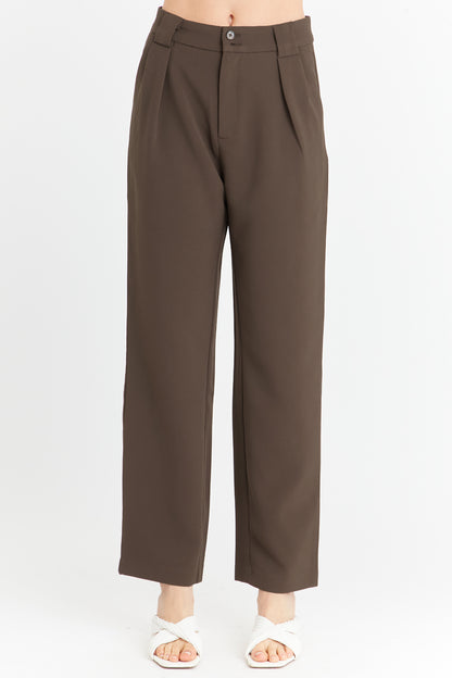 Pantalón Básico Pierna Ancha Marrón Nicopoly