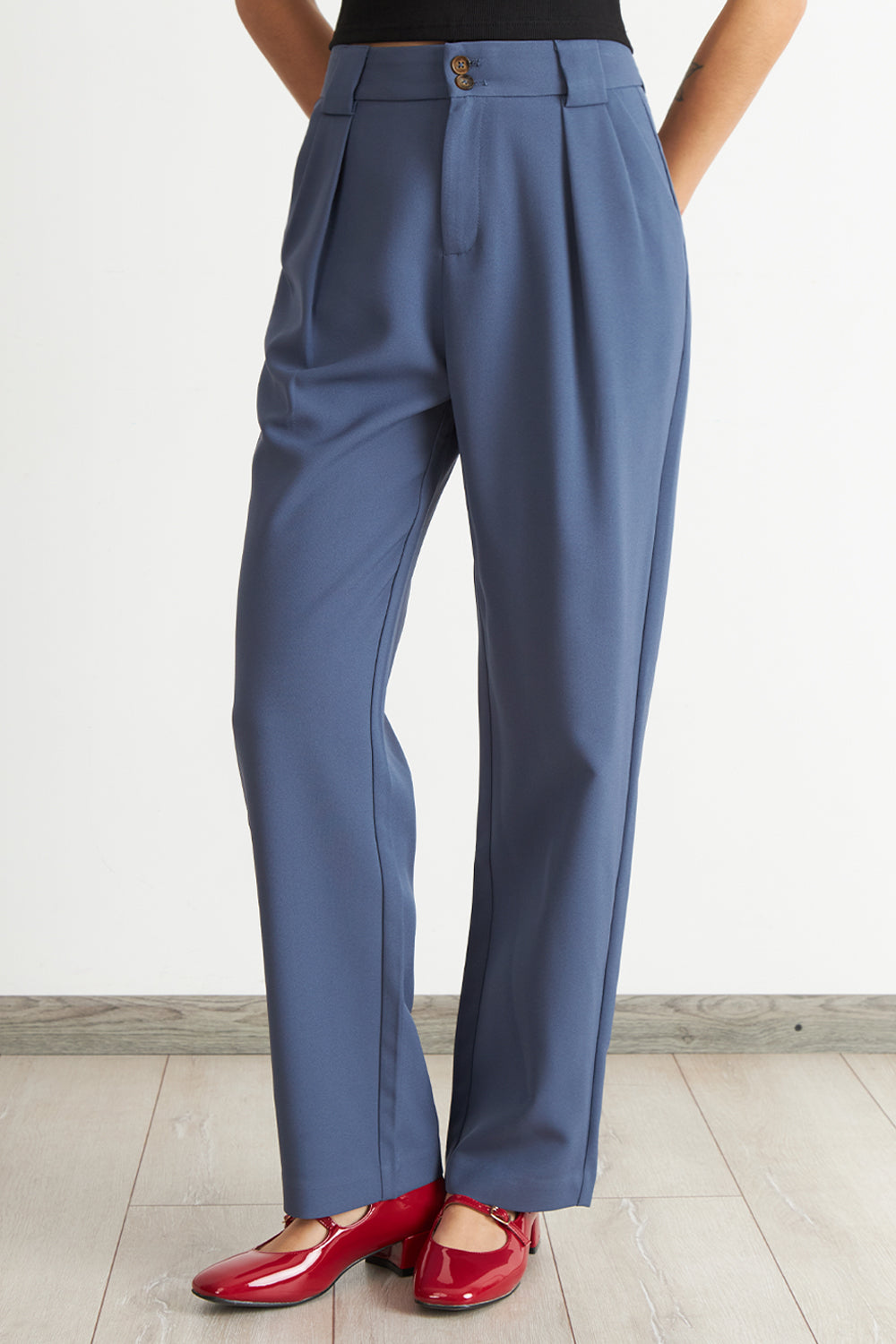 Pantalón Recto Con Pinza Azul