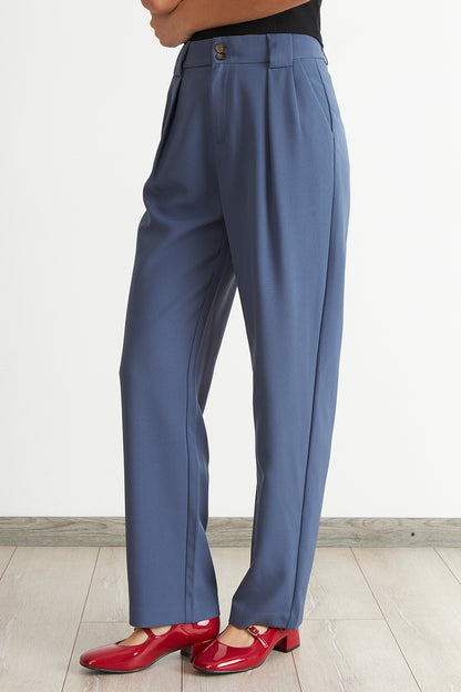 Pantalón Recto Con Pinza Azul
